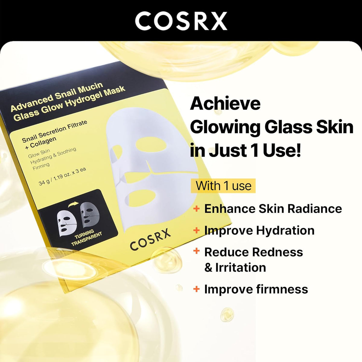 COSRX Advanced Snail Mucin Glass Glow Hydrogel Mask (3ea)
