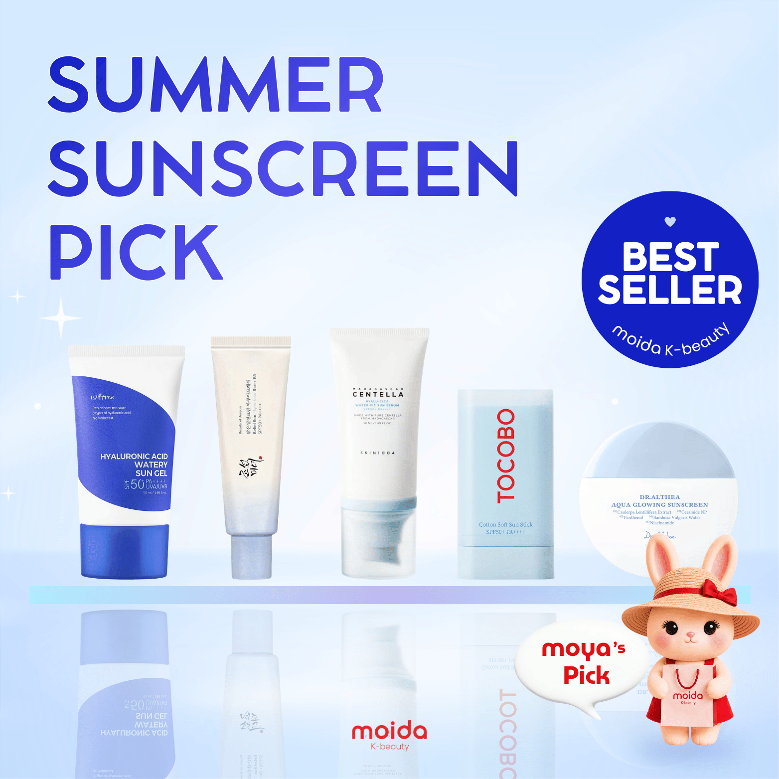 ☀️🐰 moya’s Pick: The Ultimate Top 5 Summer Sunscreens at moida K-beauty! 🏖️✨