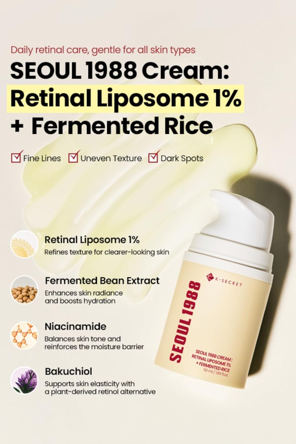 K-SECRET Cream : Retinal Liposome 1% + Fermented Rice 50ml