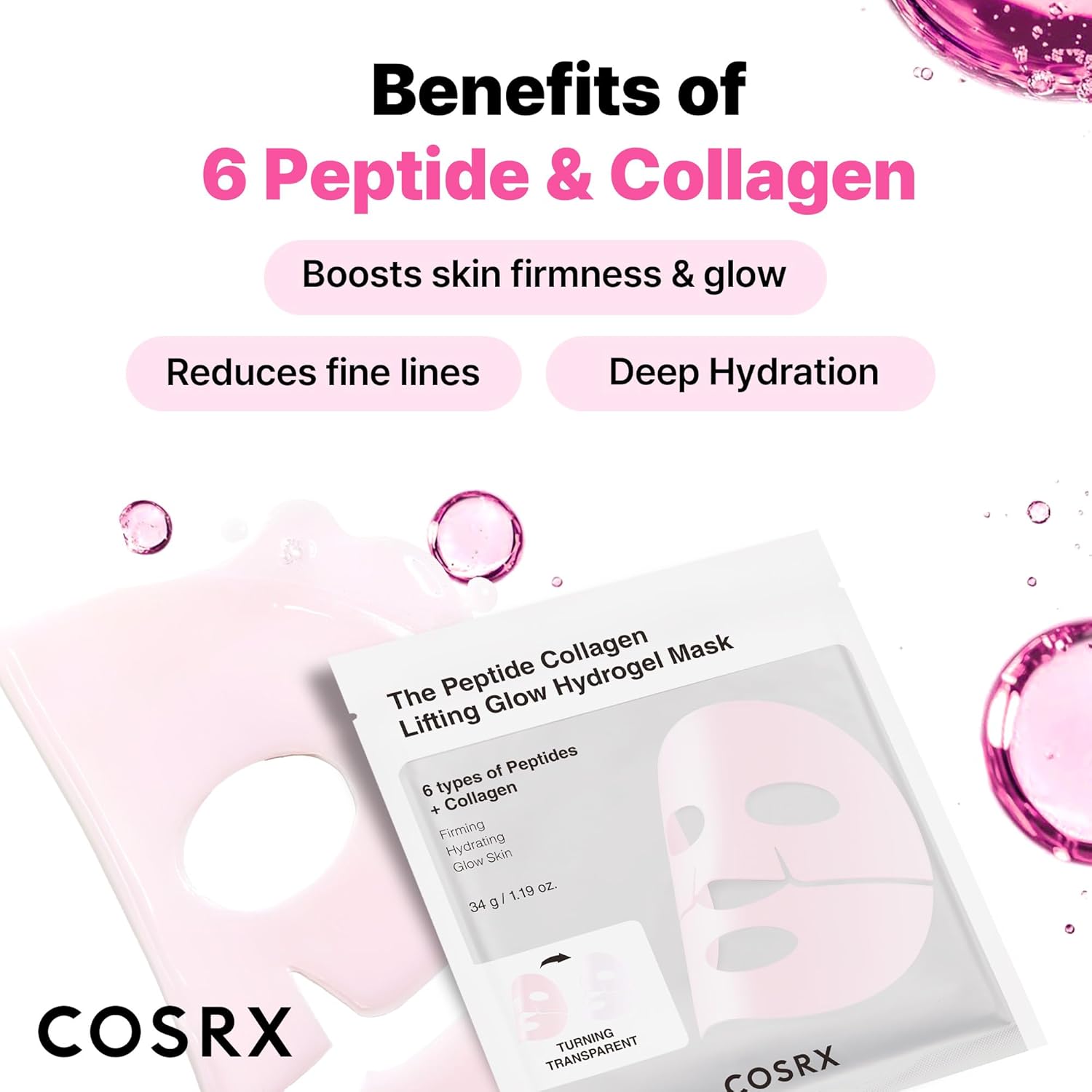 COSRX Peptide Collagen Glow Hydrogel Mask (3ea)