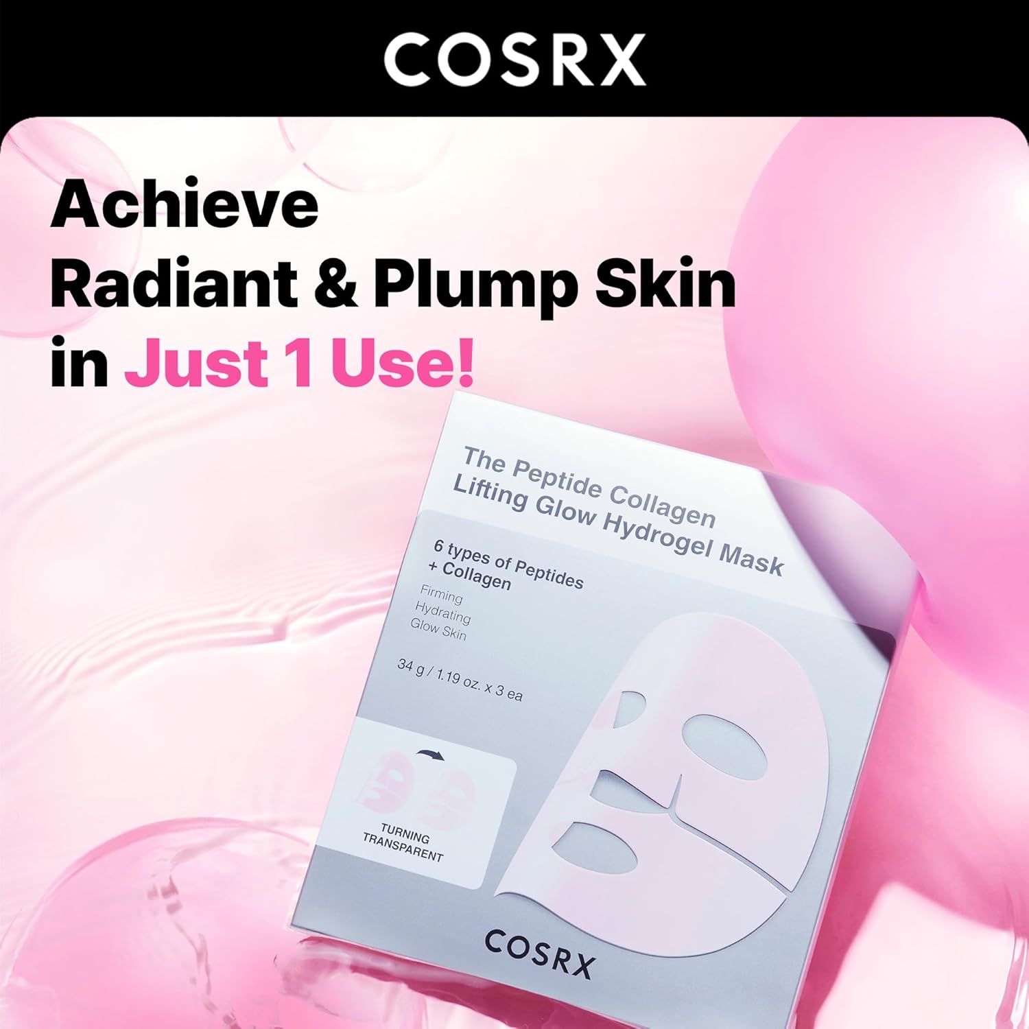 COSRX Peptide Collagen Glow Hydrogel Mask (3ea)